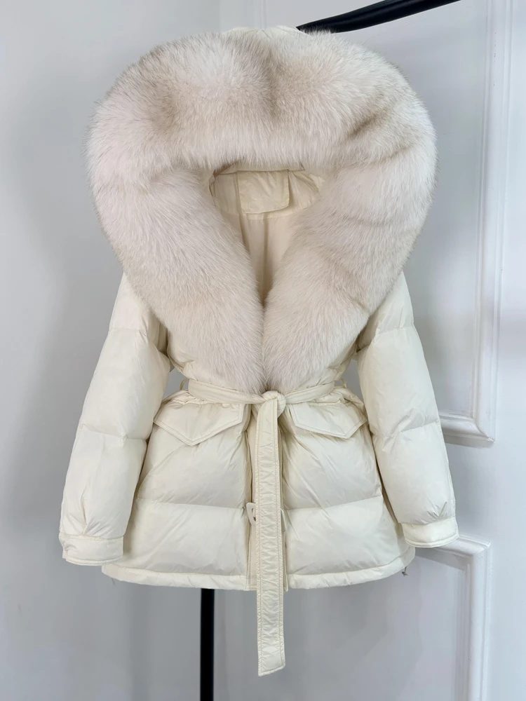 Janveny Large Real Fox Fur Collar Hooded 2025 New Winter Puffer Jacket Women Thick Warm Duck Down Coat Female Parkas Outwear