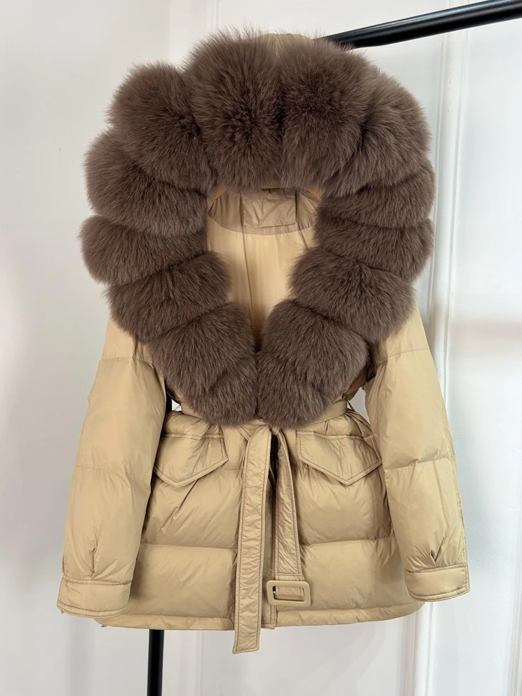 Janveny Large Real Fox Fur Collar Hooded 2025 New Winter Puffer Jacket Women Thick Warm Duck Down Coat Female Parkas Outwear