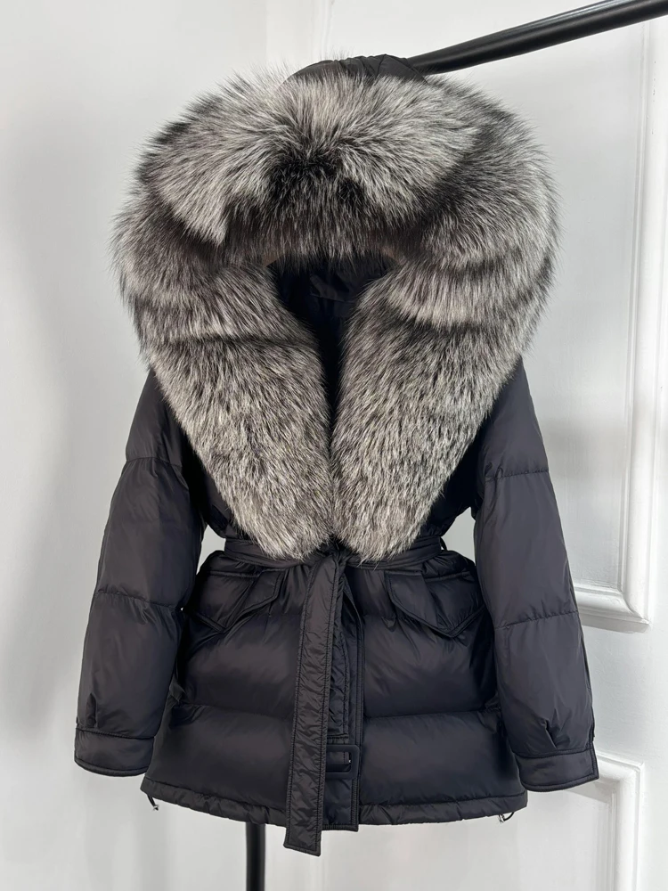 Janveny Large Real Fox Fur Collar Hooded 2025 New Winter Puffer Jacket Women Thick Warm Duck Down Coat Female Parkas Outwear