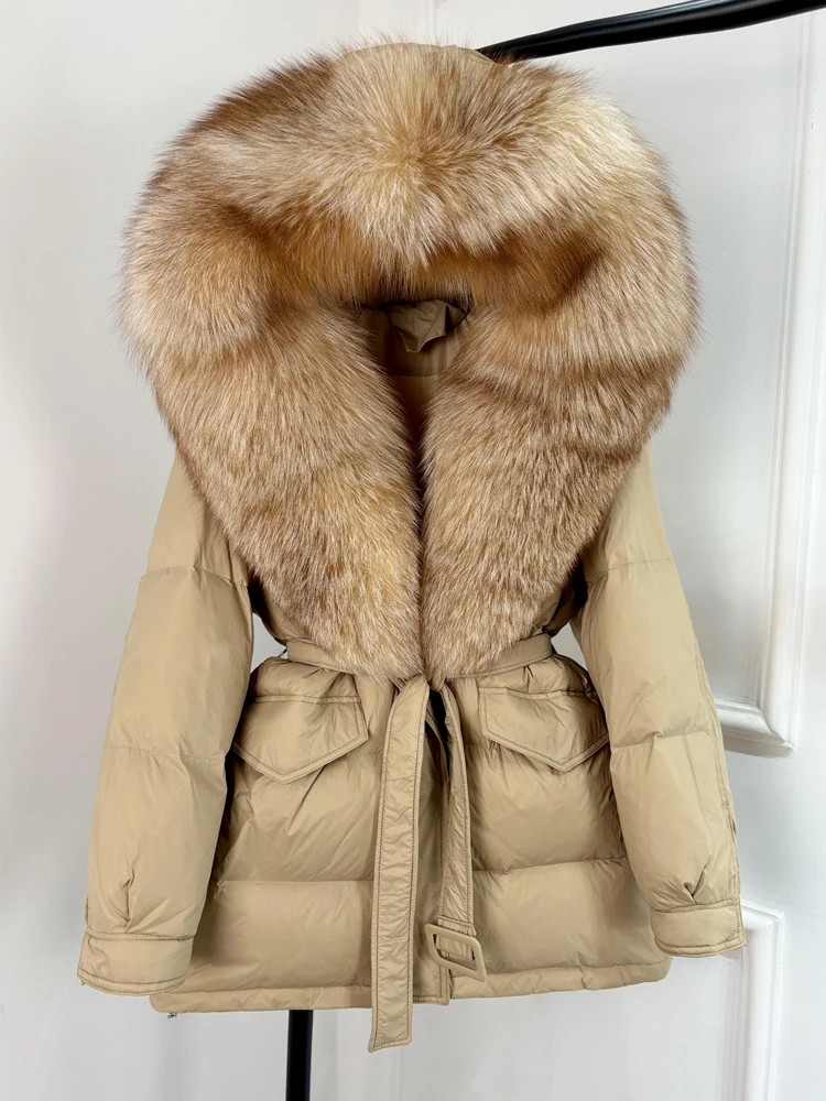 Janveny Large Real Fox Fur Collar Hooded 2025 New Winter Puffer Jacket Women Thick Warm Duck Down Coat Female Parkas Outwear