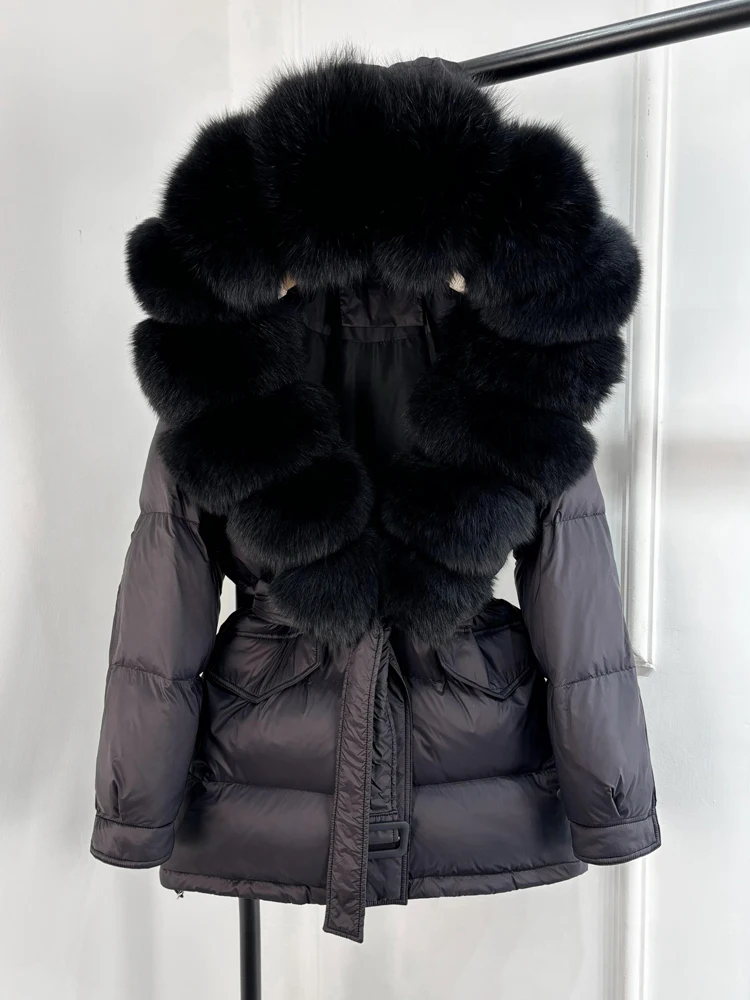 Janveny Large Real Fox Fur Collar Hooded 2025 New Winter Puffer Jacket Women Thick Warm Duck Down Coat Female Parkas Outwear