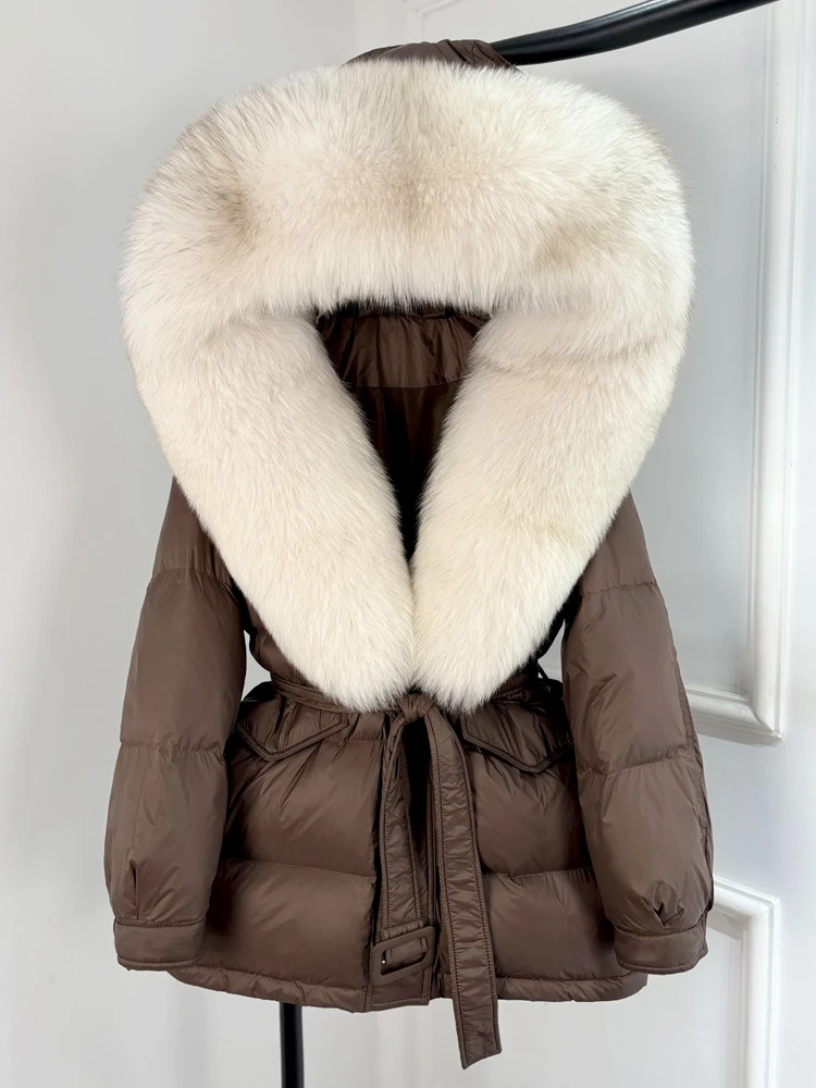 Janveny Large Real Fox Fur Collar Hooded 2025 New Winter Puffer Jacket Women Thick Warm Duck Down Coat Female Parkas Outwear