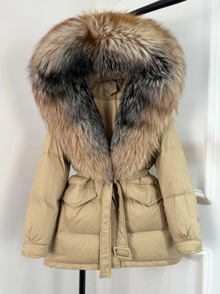 Janveny Large Real Fox Fur Collar Hooded 2025 New Winter Puffer Jacket Women Thick Warm Duck Down Coat Female Parkas Outwear