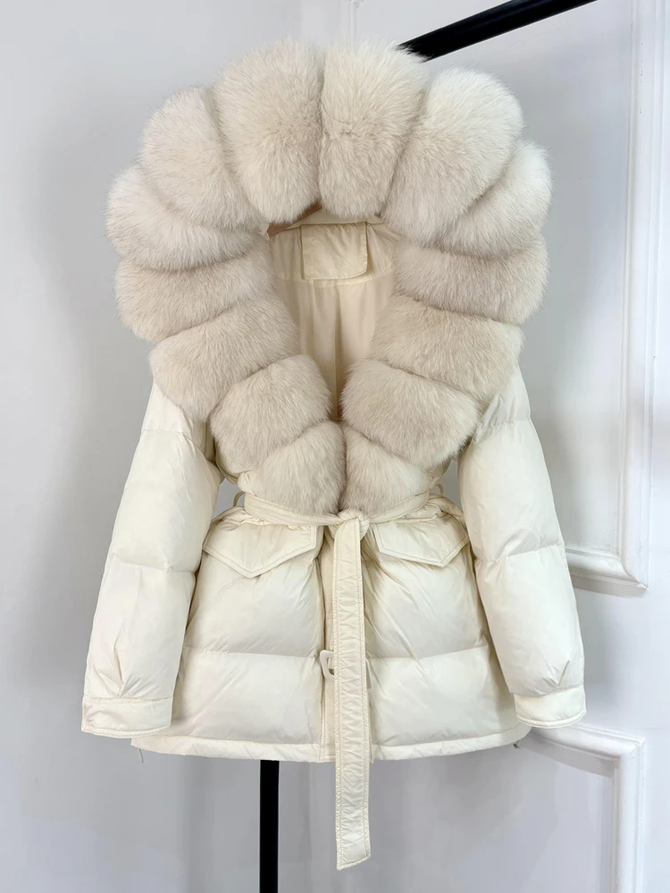 Janveny Large Real Fox Fur Collar Hooded 2025 New Winter Puffer Jacket Women Thick Warm Duck Down Coat Female Parkas Outwear