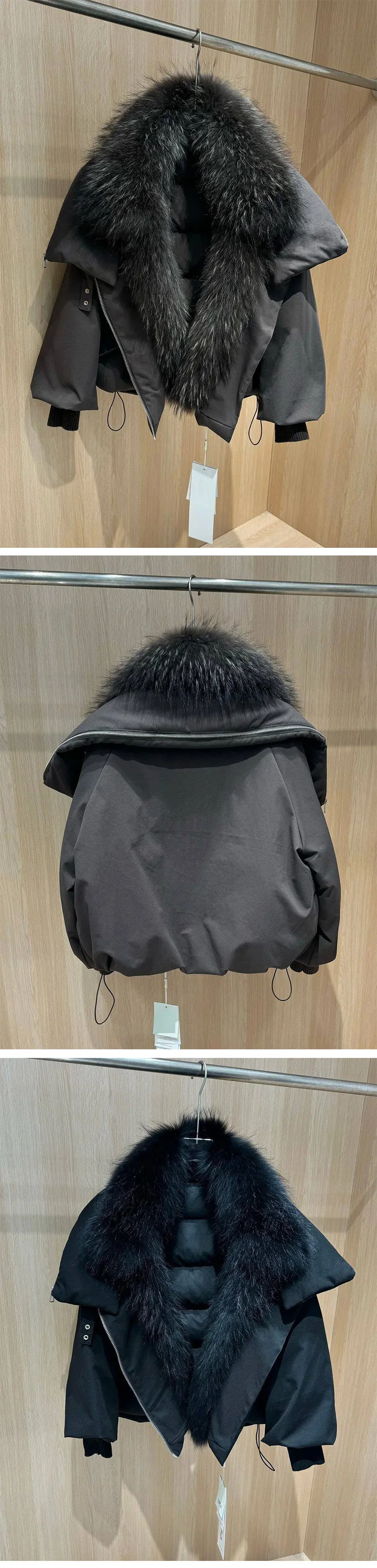 Janveny 2026 New Winter Real Raccoon Fur Collar Short Puffer Jacket Women Loose Waterproof 90% White Duck Down Parka Warm Coats