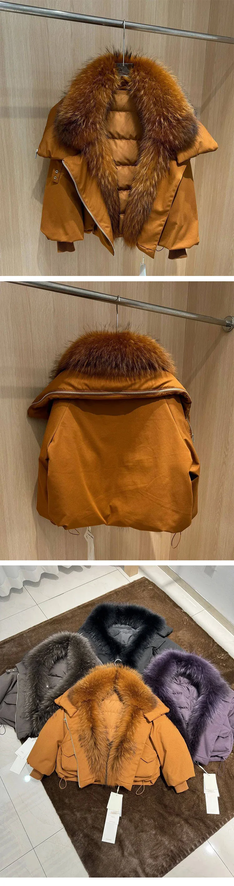 Janveny 2026 New Winter Real Raccoon Fur Collar Short Puffer Jacket Women Loose Waterproof 90% White Duck Down Parka Warm Coats
