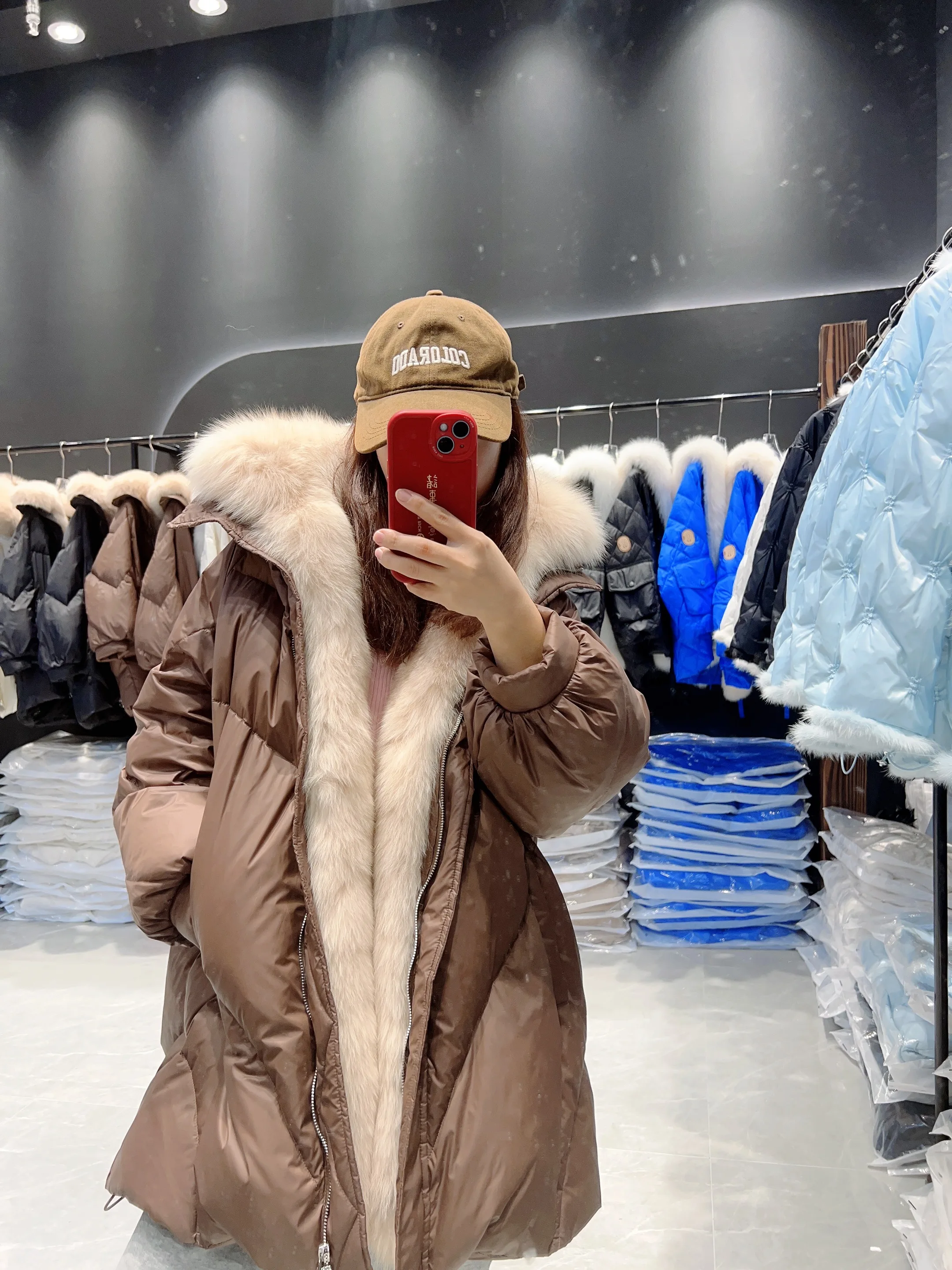Lagabogy 2025 Real Natural Fox Fur New Winter Women White Goose Down Jacket Loose Warm Puffer Coat Female Thick Mid-Long Parkas