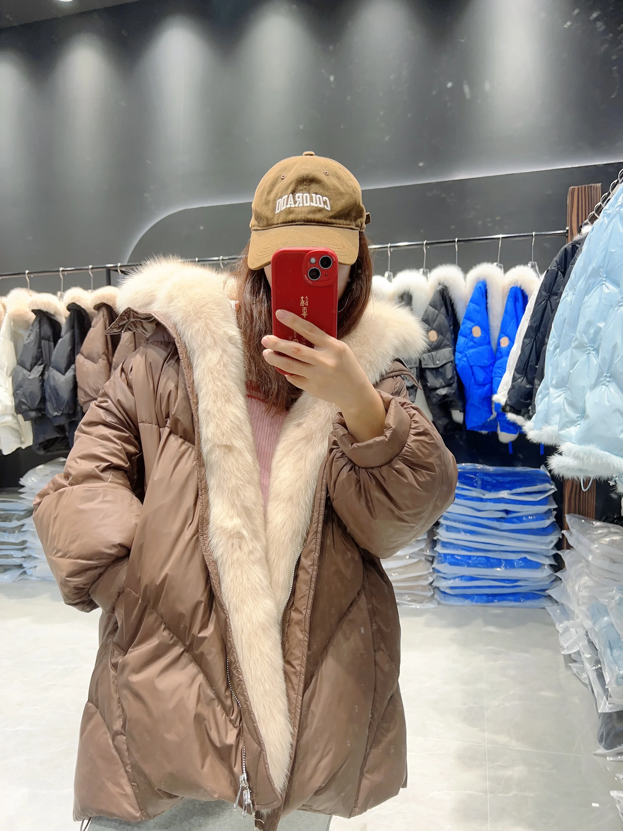 Lagabogy 2025 Real Natural Fox Fur New Winter Women White Goose Down Jacket Loose Warm Puffer Coat Female Thick Mid-Long Parkas