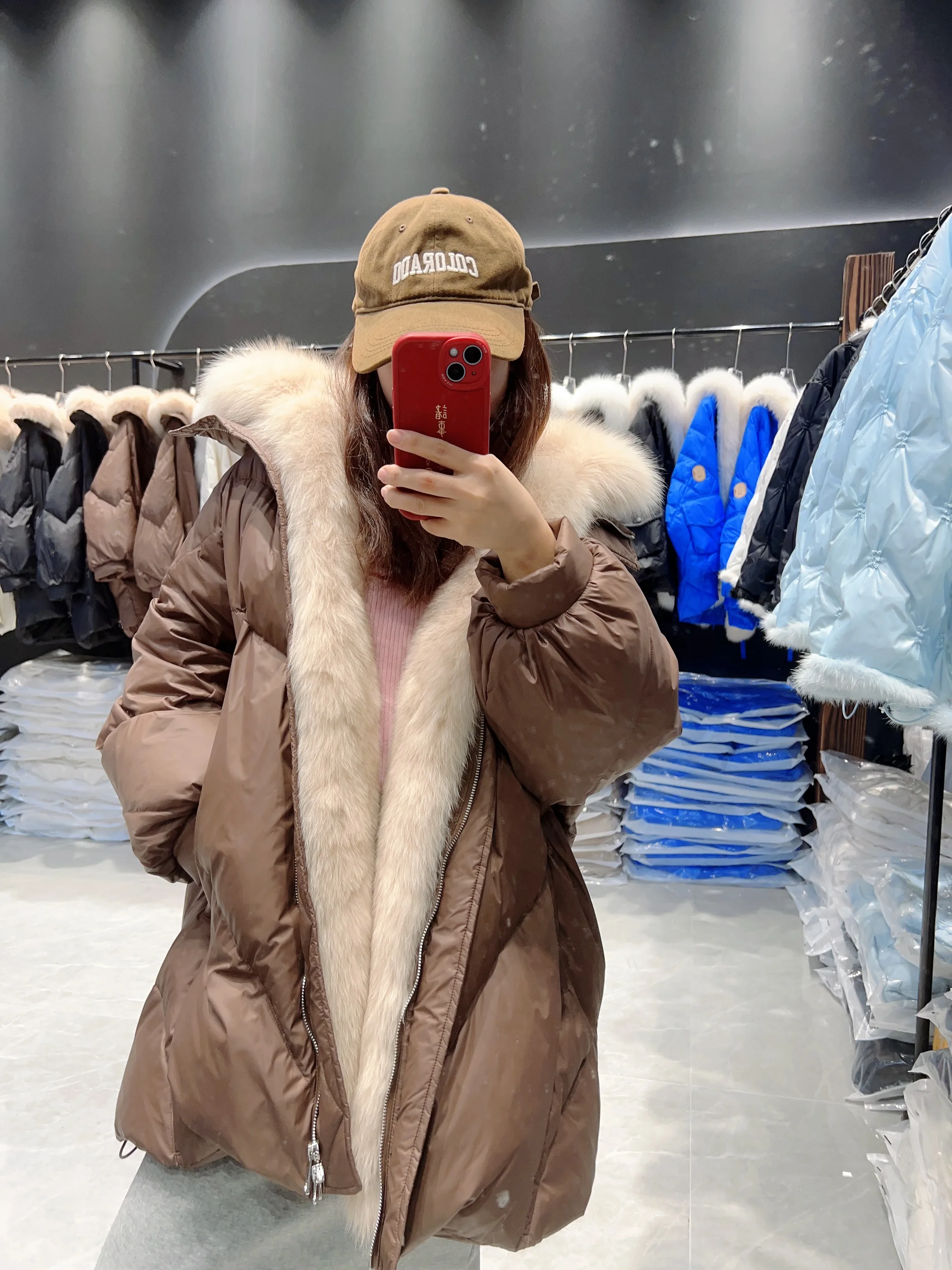 Lagabogy 2025 Real Natural Fox Fur New Winter Women White Goose Down Jacket Loose Warm Puffer Coat Female Thick Mid-Long Parkas