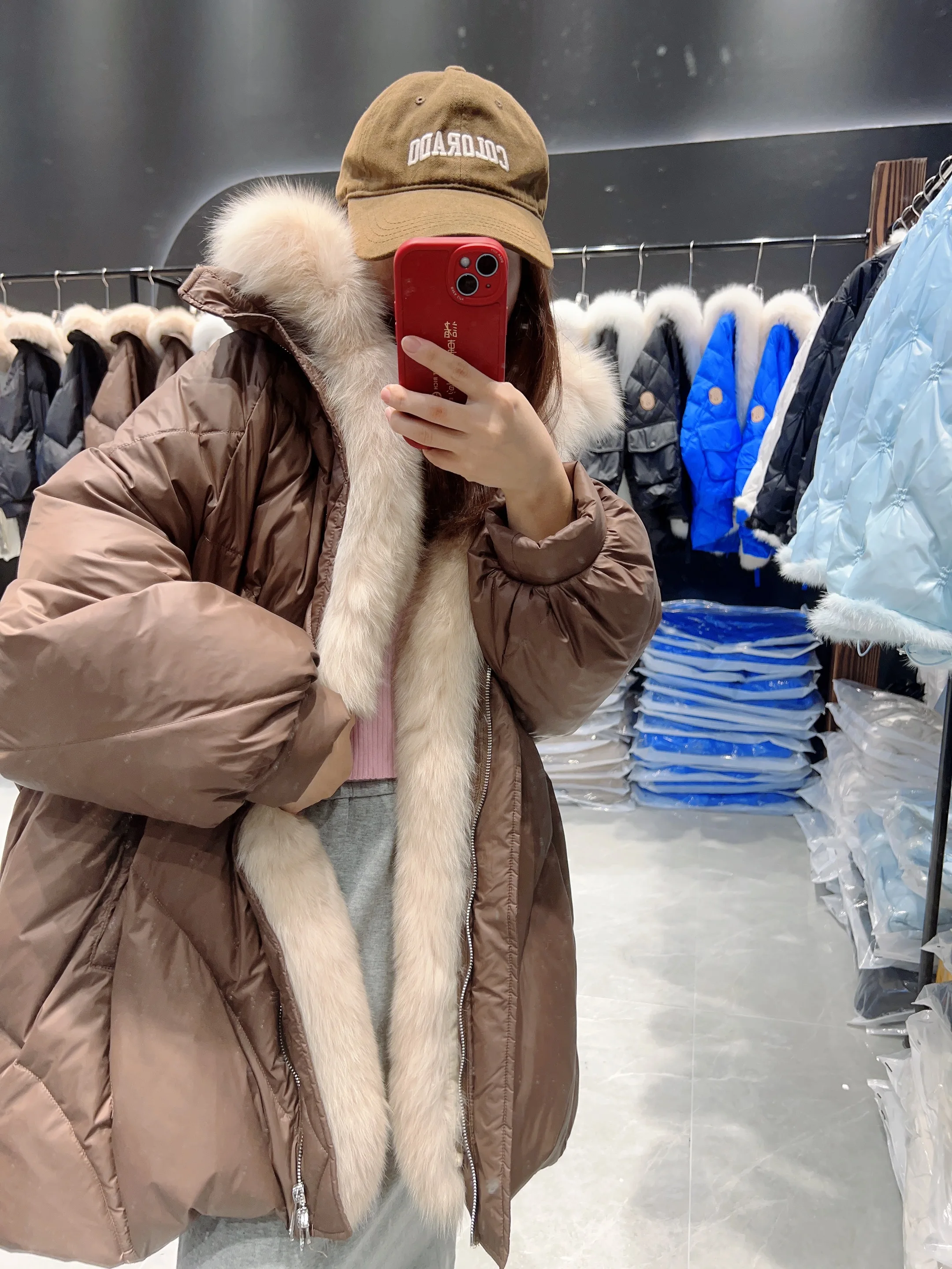 Lagabogy 2025 Real Natural Fox Fur New Winter Women White Goose Down Jacket Loose Warm Puffer Coat Female Thick Mid-Long Parkas