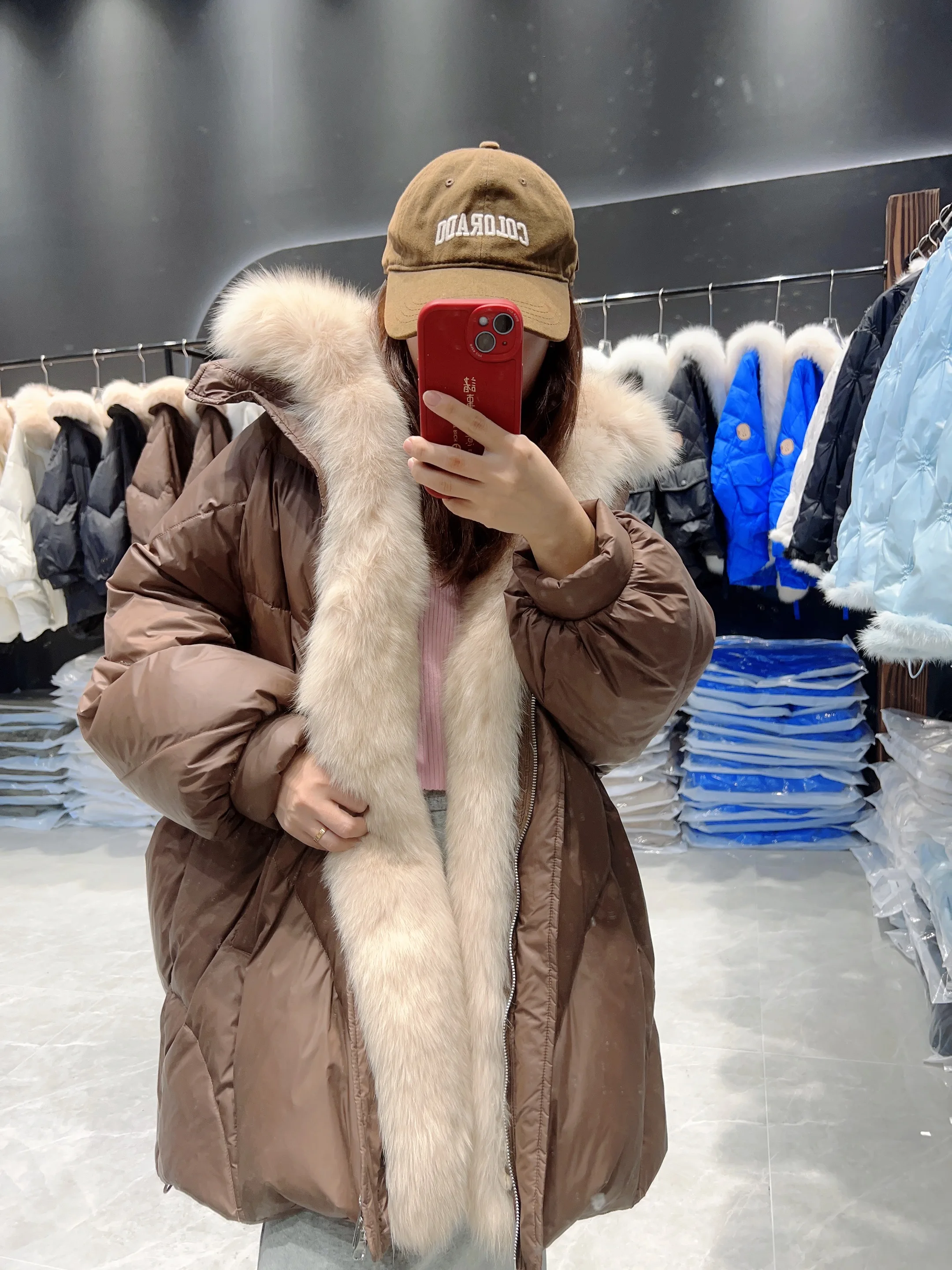Lagabogy 2025 Real Natural Fox Fur New Winter Women White Goose Down Jacket Loose Warm Puffer Coat Female Thick Mid-Long Parkas