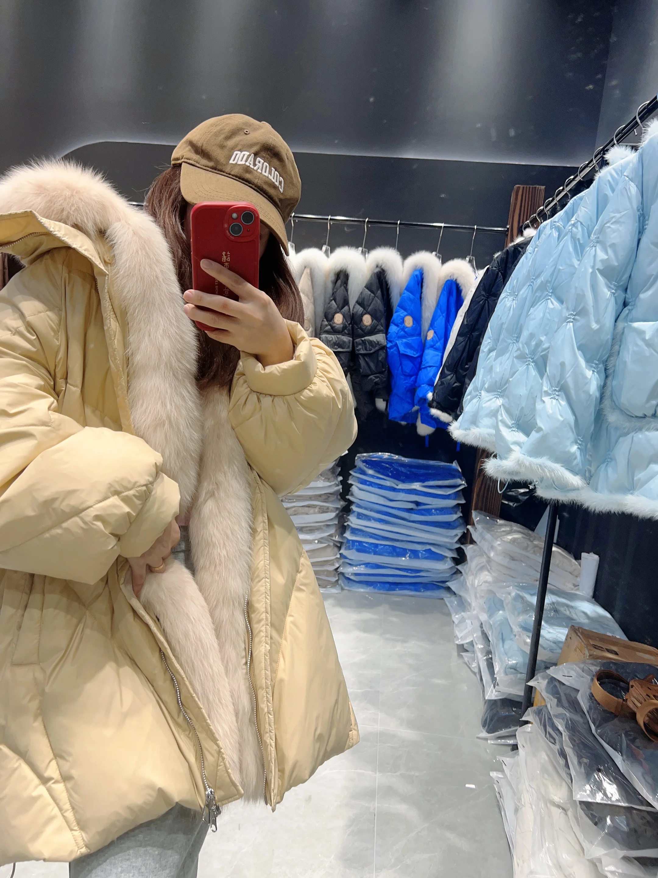 Lagabogy 2025 Real Natural Fox Fur New Winter Women White Goose Down Jacket Loose Warm Puffer Coat Female Thick Mid-Long Parkas
