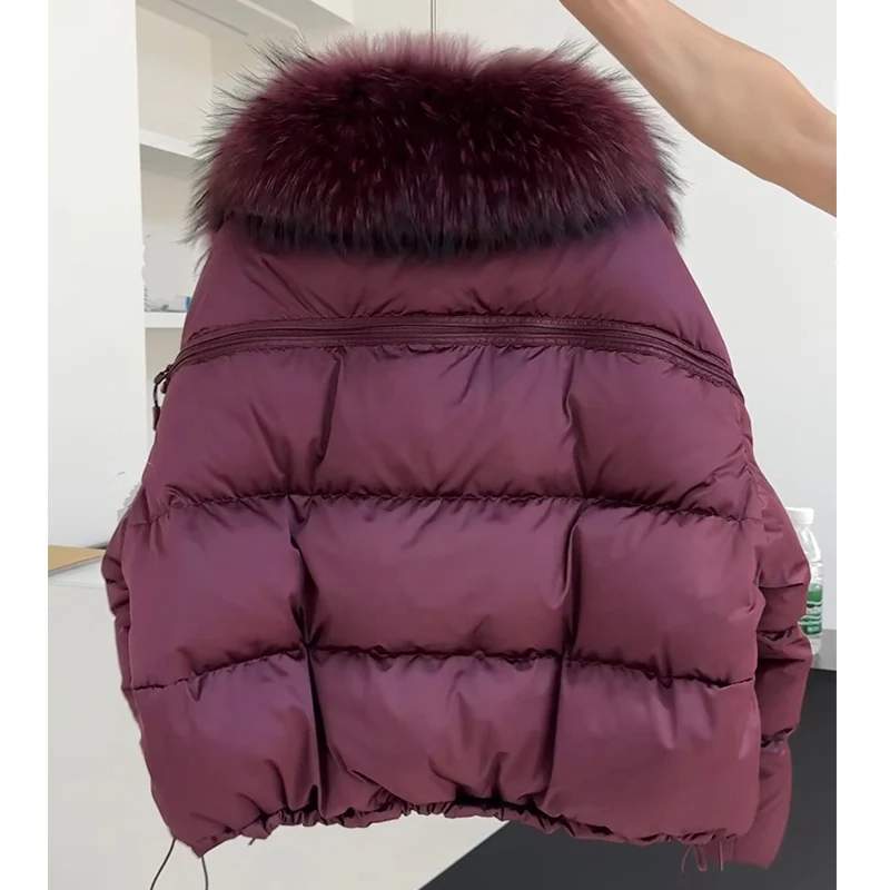 2025 Fashion Winter Women Goose Down Jacket Natural Raccoon Fur Collar Coats Parka Puffer Jackets Outwear Coats