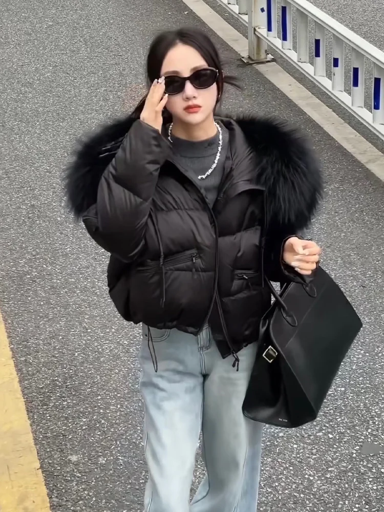 2025 Fashion Winter Women Goose Down Jacket Natural Raccoon Fur Collar Coats Parka Puffer Jackets Outwear Coats