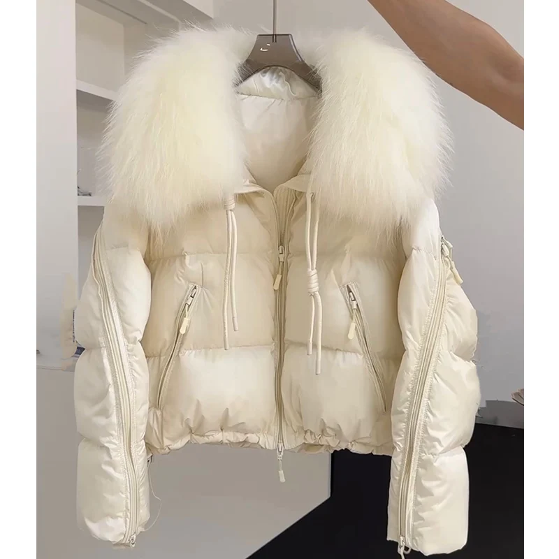 2025 Fashion Winter Women Goose Down Jacket Natural Raccoon Fur Collar Coats Parka Puffer Jackets Outwear Coats