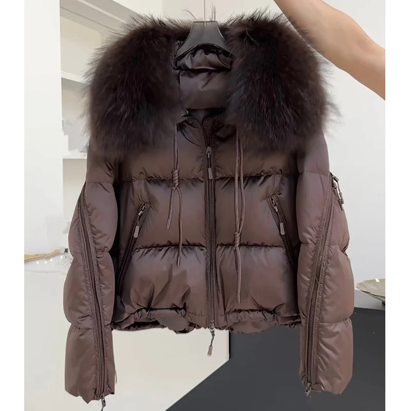 2025 Fashion Winter Women Goose Down Jacket Natural Raccoon Fur Collar Coats Parka Puffer Jackets Outwear Coats