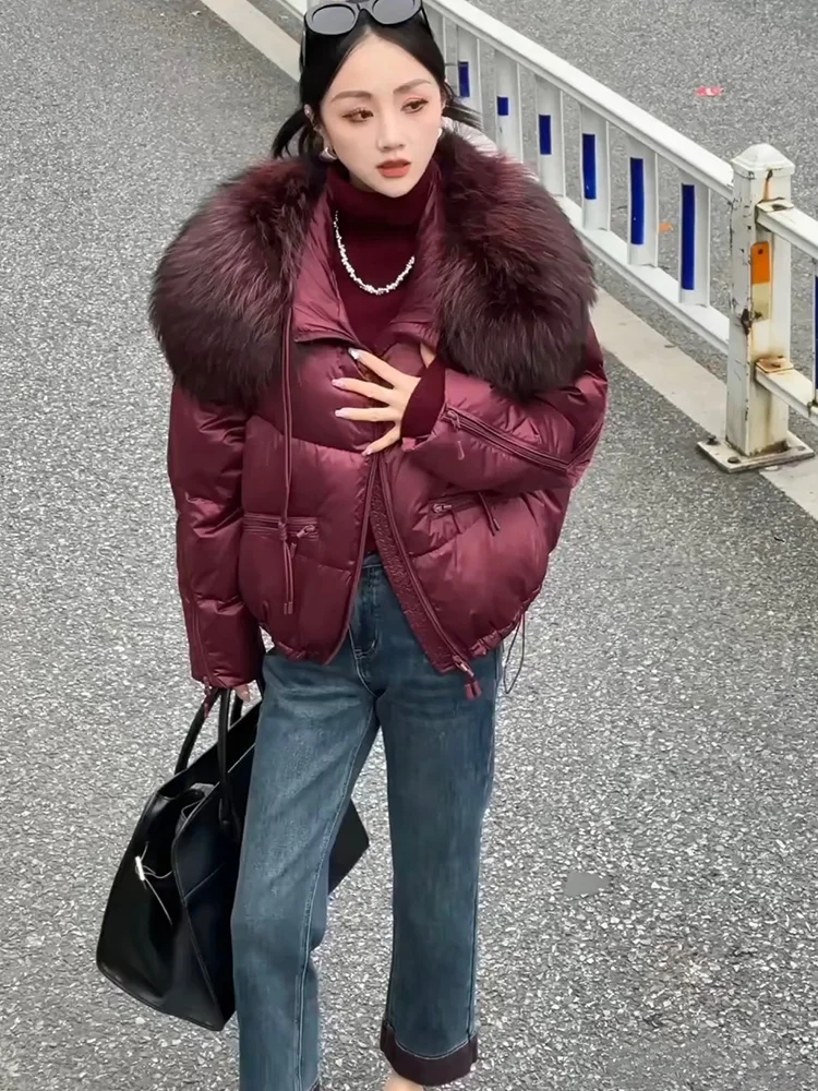 2025 Fashion Winter Women Goose Down Jacket Natural Raccoon Fur Collar Coats Parka Puffer Jackets Outwear Coats