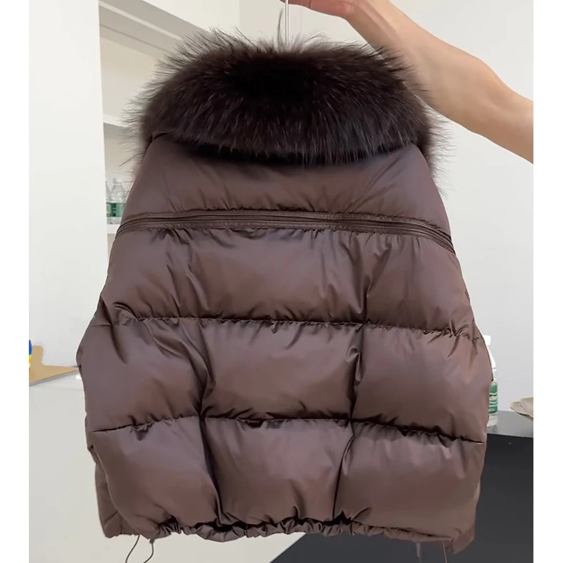 2025 Fashion Winter Women Goose Down Jacket Natural Raccoon Fur Collar Coats Parka Puffer Jackets Outwear Coats