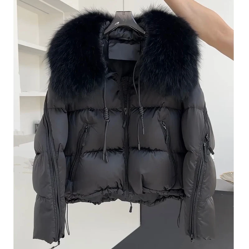 2025 Fashion Winter Women Goose Down Jacket Natural Raccoon Fur Collar Coats Parka Puffer Jackets Outwear Coats