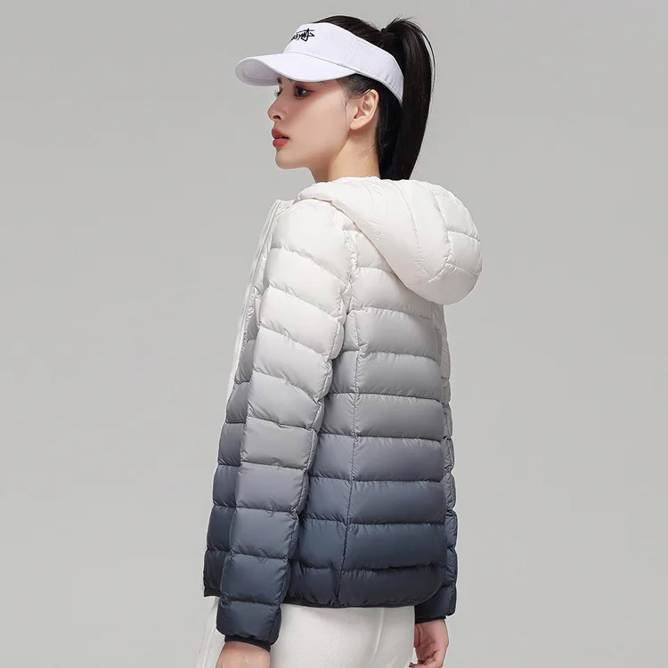 Woman Winter Hooded Coat 90% Duck Down Filled New Fashion Gradient Jacket Ultra Light Autumn Warm Parkas Windbreaker