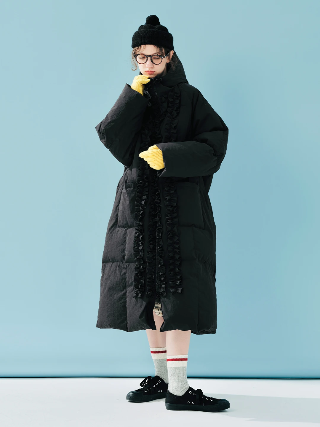 imakokoni black fungus edge duck down women's winter high-end long hooded down jacket 244900