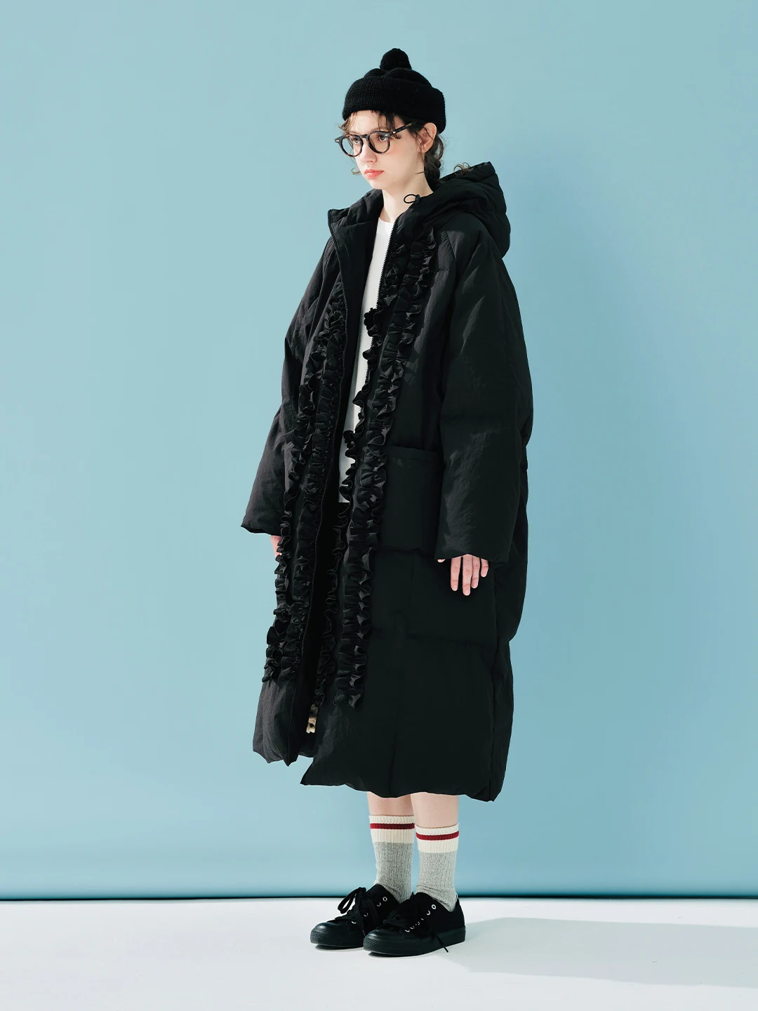 imakokoni black fungus edge duck down women's winter high-end long hooded down jacket 244900