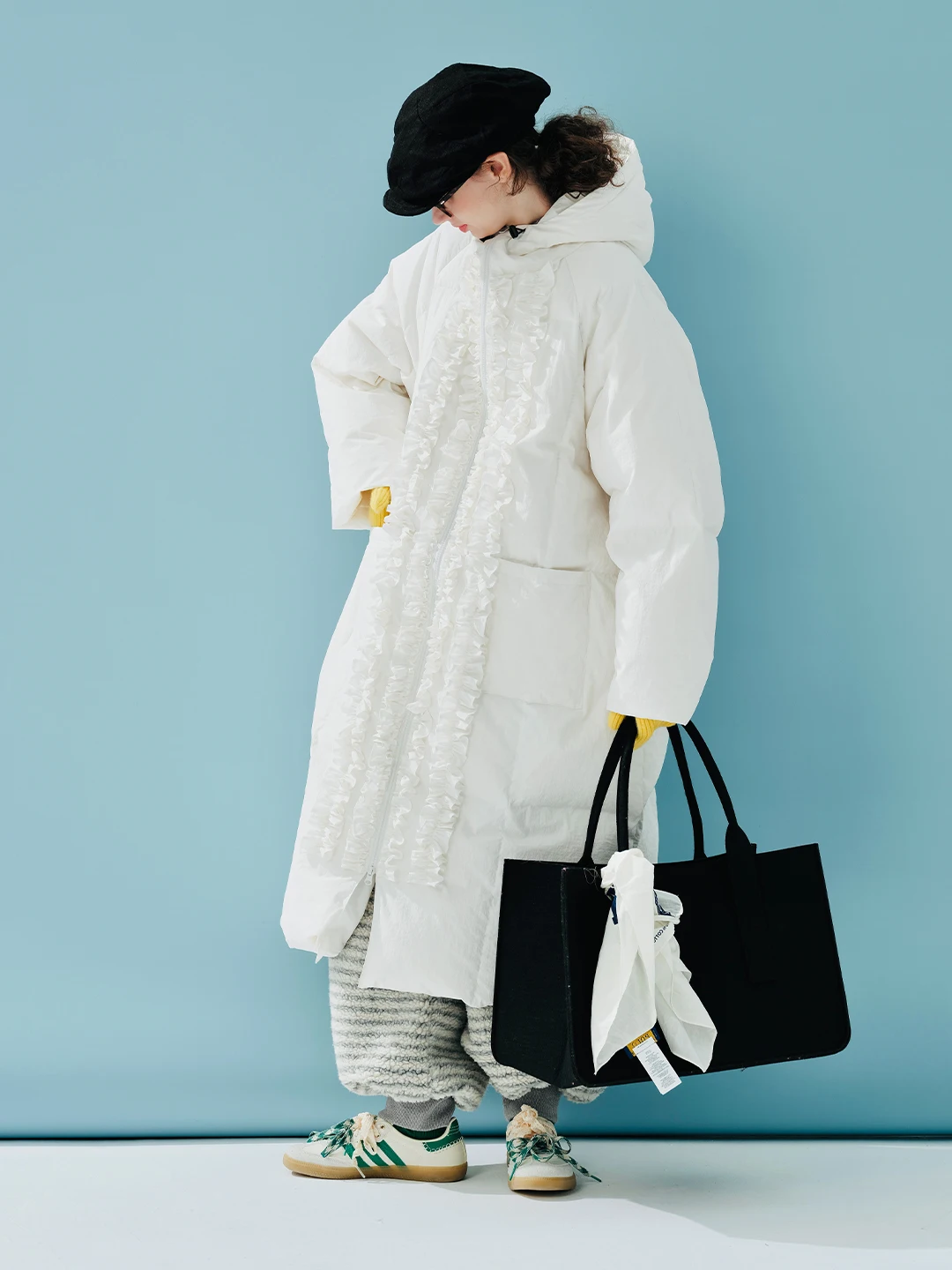 imakokoni black fungus edge duck down women's winter high-end long hooded down jacket 244900