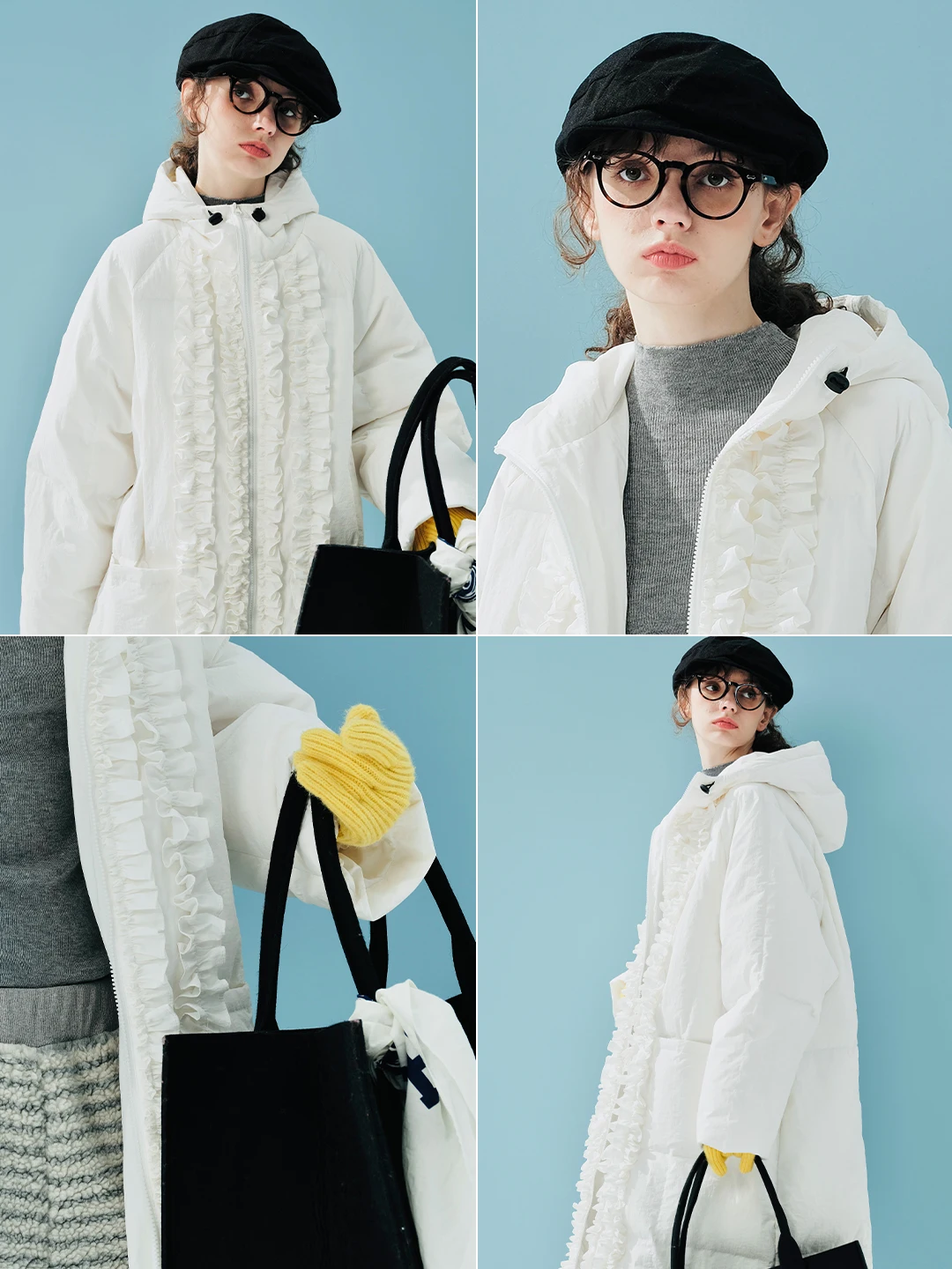 imakokoni black fungus edge duck down women's winter high-end long hooded down jacket 244900