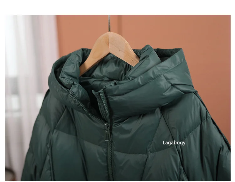 Lagabogy 2025 New Winter Women White Duck Down Jacket Hooded Warm Oversize Puffer Coat Female Casual Loose Parkas Pocket Outwear