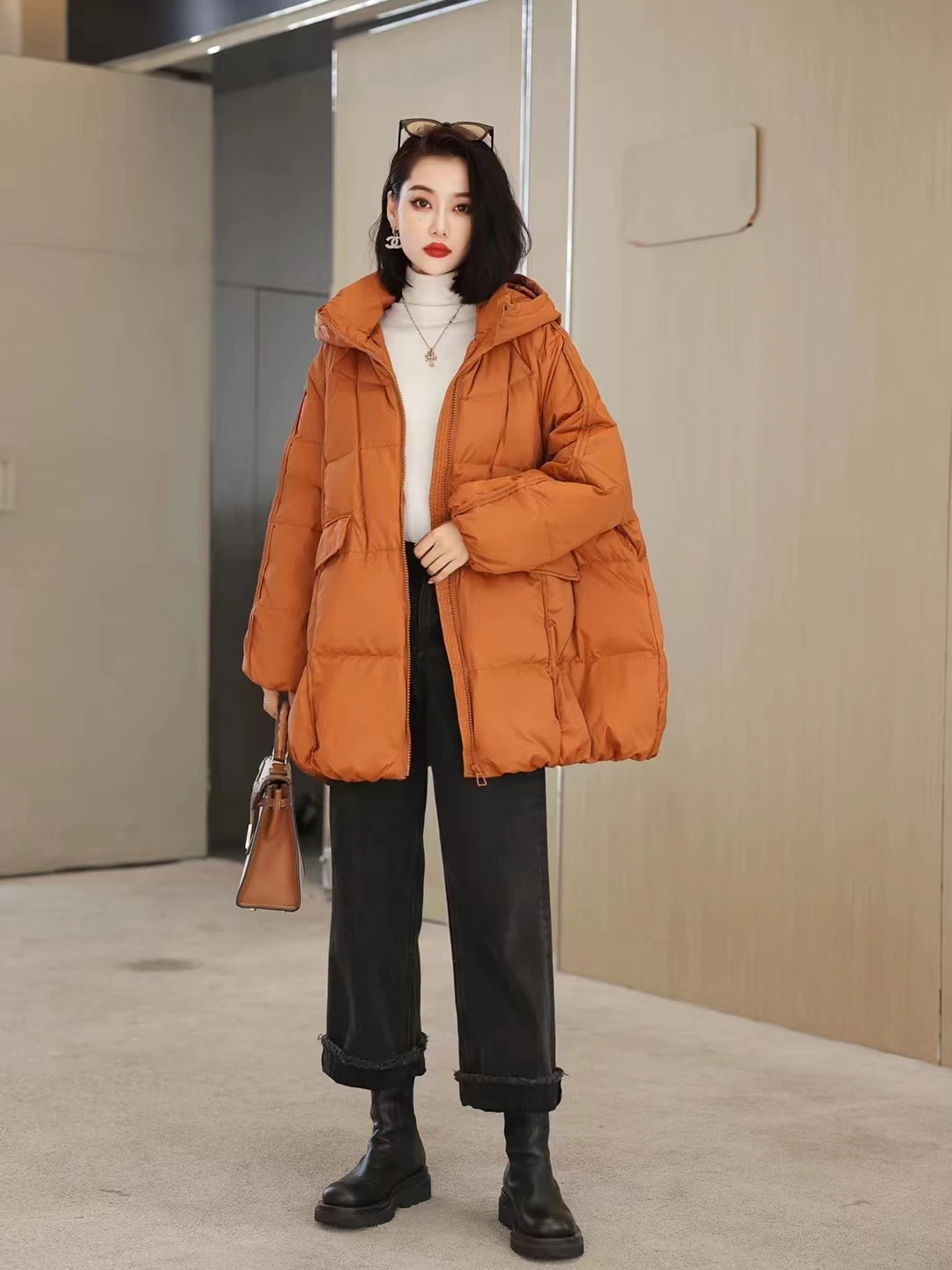 Janveny Women 90% White Duck Down Jacket Hooded Autumn Winter Warm Oversize Puffer Coat Casual Loose Thick Parkas Female Outwear