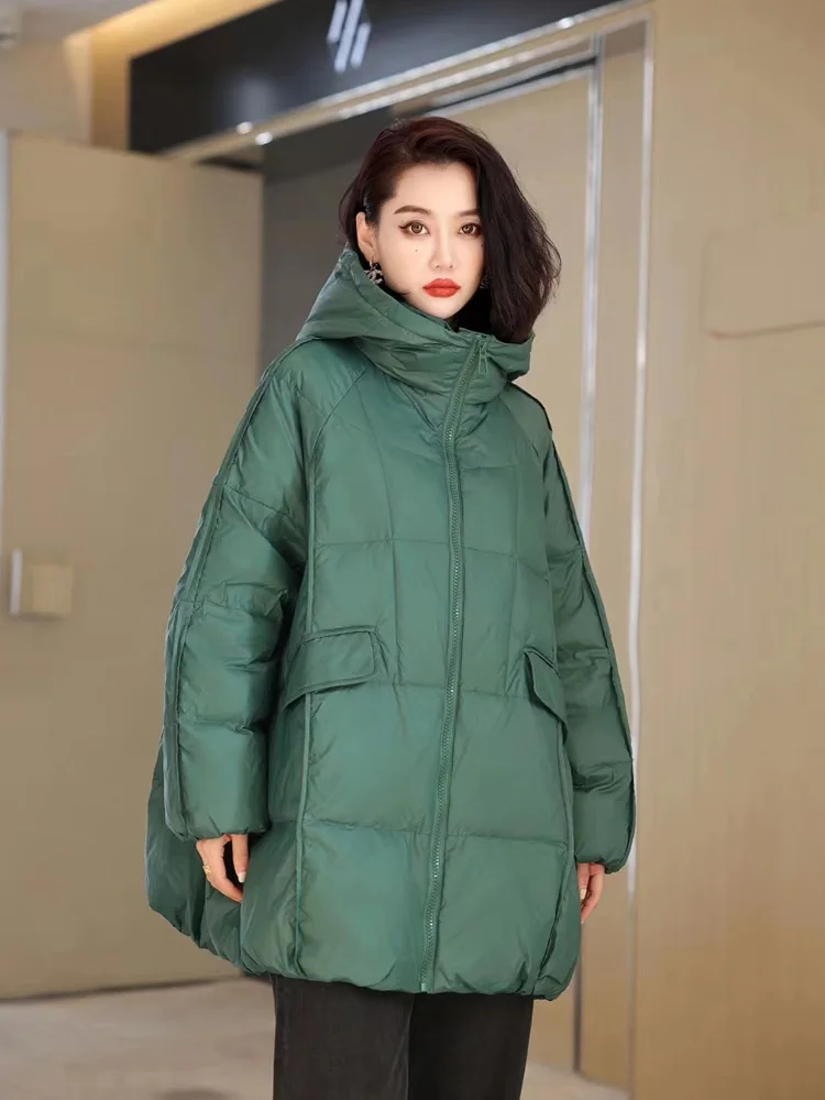 Janveny Women 90% White Duck Down Jacket Hooded Autumn Winter Warm Oversize Puffer Coat Casual Loose Thick Parkas Female Outwear