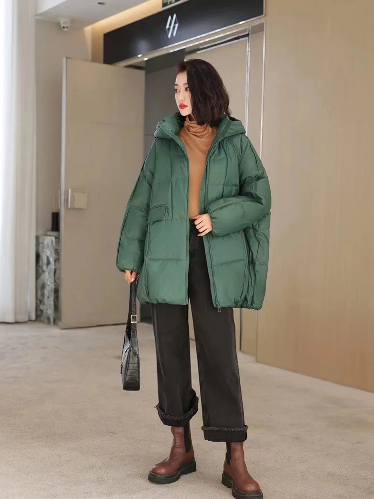 Janveny Women 90% White Duck Down Jacket Hooded Autumn Winter Warm Oversize Puffer Coat Casual Loose Thick Parkas Female Outwear