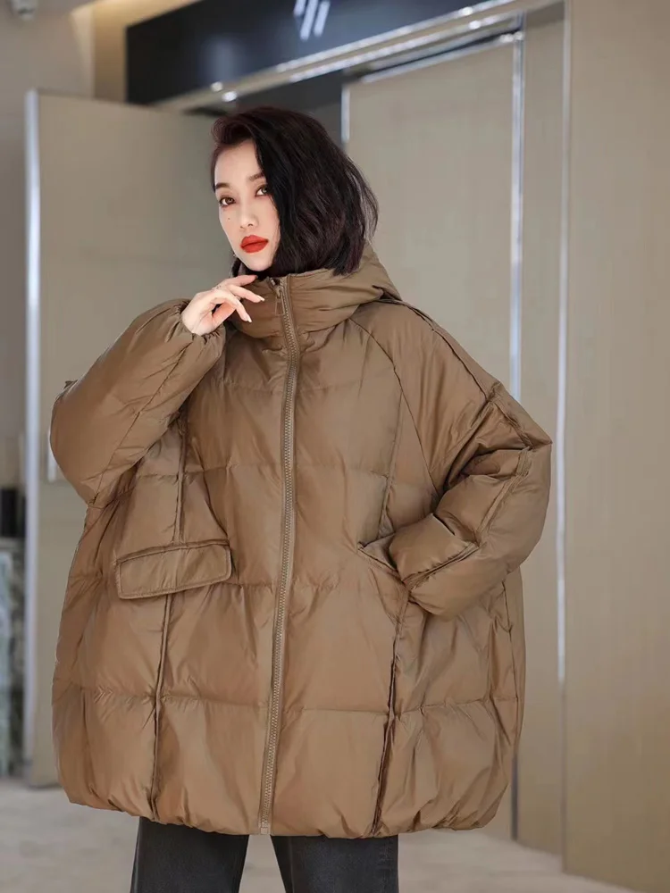Janveny Women 90% White Duck Down Jacket Hooded Autumn Winter Warm Oversize Puffer Coat Casual Loose Thick Parkas Female Outwear