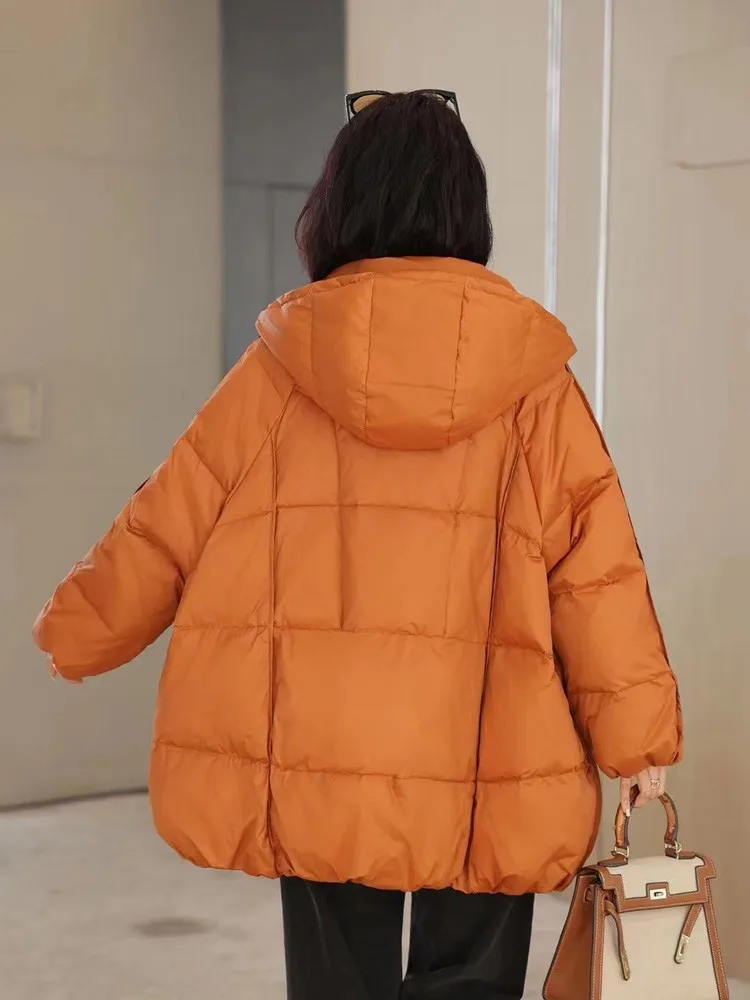 Janveny Women 90% White Duck Down Jacket Hooded Autumn Winter Warm Oversize Puffer Coat Casual Loose Thick Parkas Female Outwear