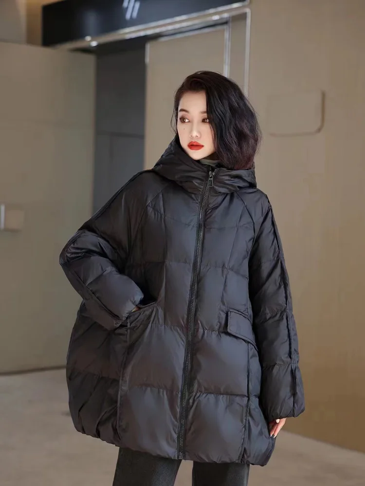 Janveny Women 90% White Duck Down Jacket Hooded Autumn Winter Warm Oversize Puffer Coat Casual Loose Thick Parkas Female Outwear