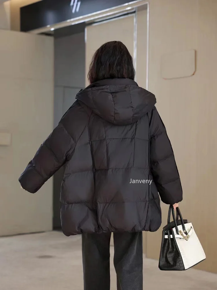 Janveny Women 90% White Duck Down Jacket Hooded Autumn Winter Warm Oversize Puffer Coat Casual Loose Thick Parkas Female Outwear