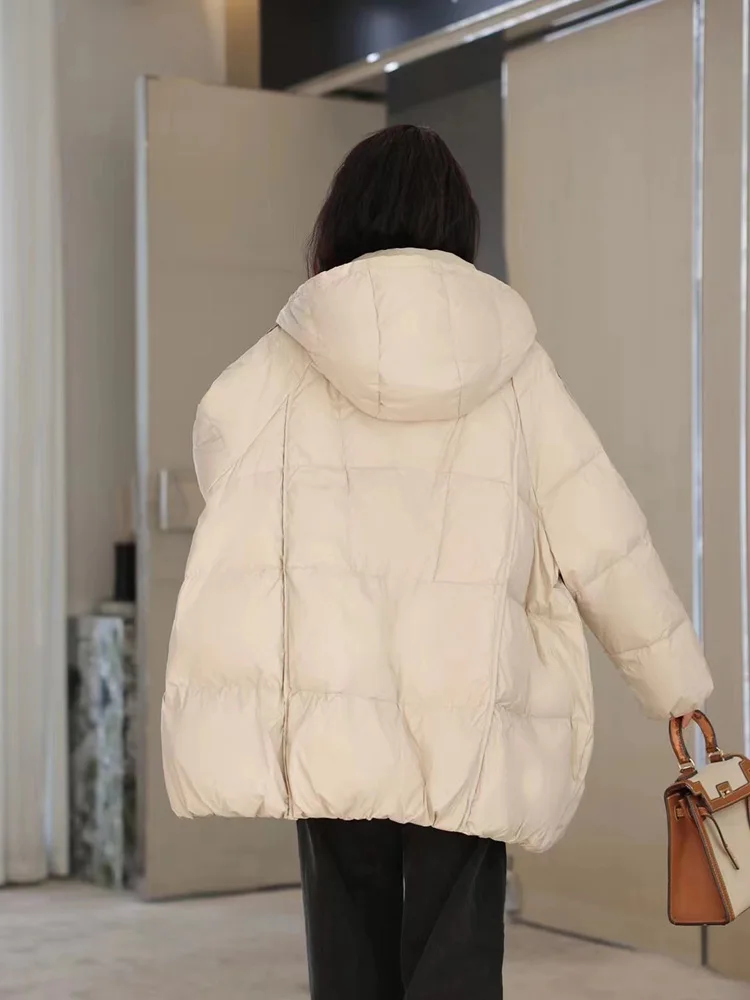 Janveny Women 90% White Duck Down Jacket Hooded Autumn Winter Warm Oversize Puffer Coat Casual Loose Thick Parkas Female Outwear