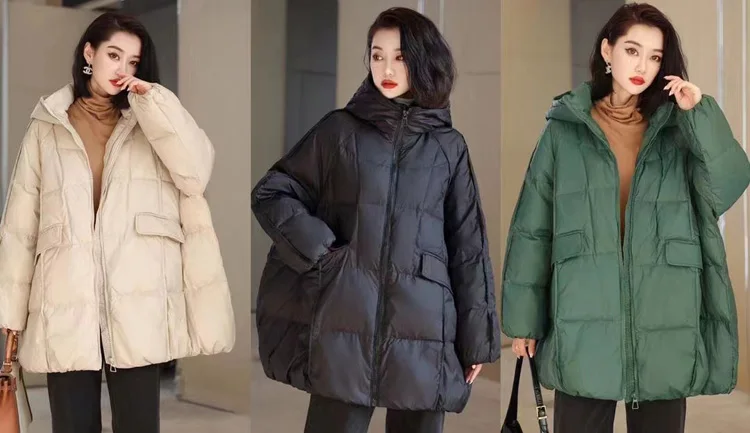 Janveny Women 90% White Duck Down Jacket Hooded Autumn Winter Warm Oversize Puffer Coat Casual Loose Thick Parkas Female Outwear