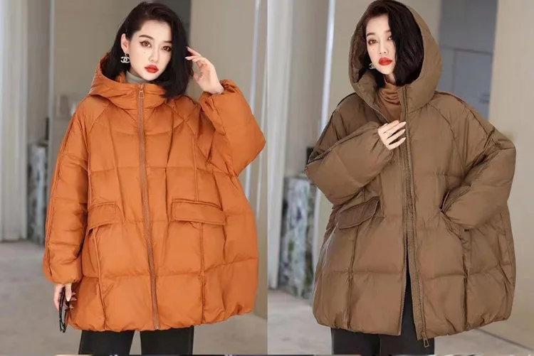 Janveny Women 90% White Duck Down Jacket Hooded Autumn Winter Warm Oversize Puffer Coat Casual Loose Thick Parkas Female Outwear