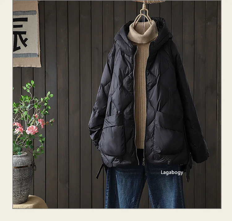 Lagabogy 2025 New Winter Women 90% White Duck Down Jacket Casual Loose Fashion Outwear Hooded Puffer Coat Short Light Warm Parka