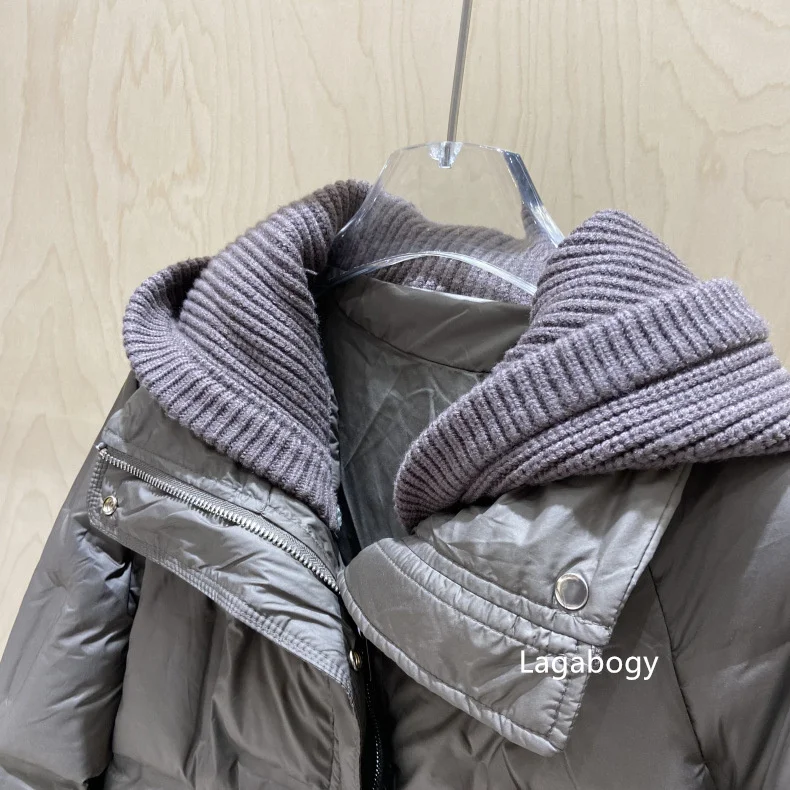 Lagabogy 2025 New Winter Women Long White Duck Down Jacket Female Casual Loose Warm Parkas Knitted Hat Detachable Puffer Coat