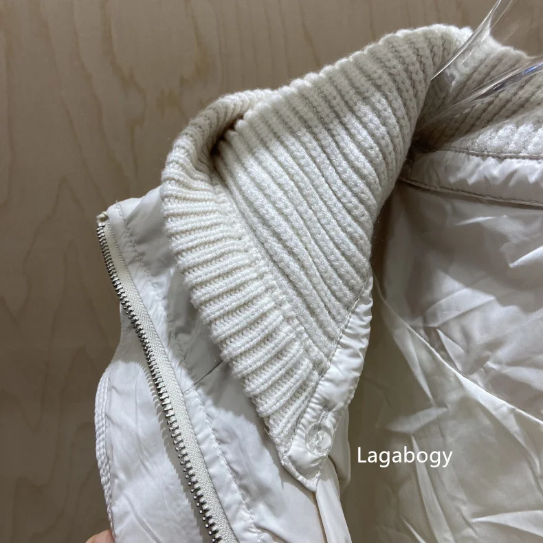 Lagabogy 2025 New Winter Women Long White Duck Down Jacket Female Casual Loose Warm Parkas Knitted Hat Detachable Puffer Coat