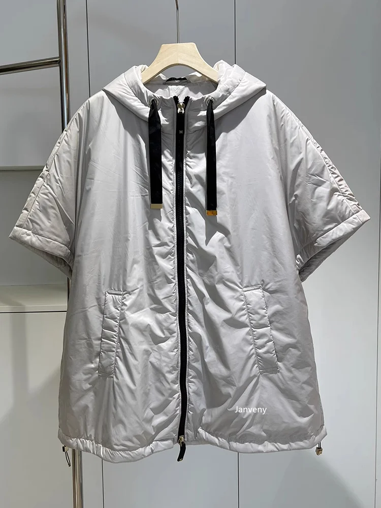Janveny 2025 New Fashion Winter 90% White Duck Down Vest With Hood Women Casual Warm Loose Sleeveless Puffer Down Waistcoats