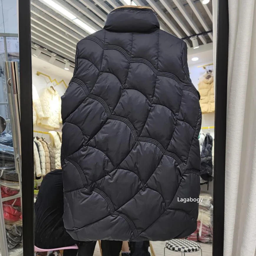 Lagabogy 2025 Mid-Long Puffer Jacket Winter Women Simple White Duck Down Coat Stand Collar Parka Female Single Breasted Outwear