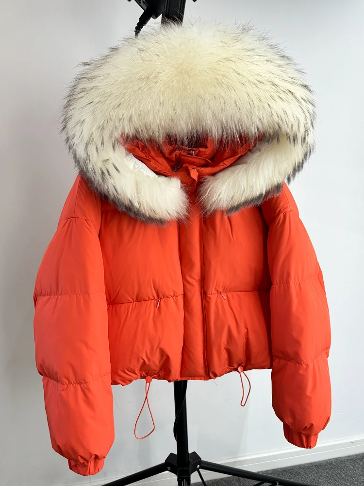 Lagabogy Puffer Jacket Women 2025 Winter Naturally Warm Loose Waterproof Female StreetWear Duck Down Coat Real Raccoon Fur Coat