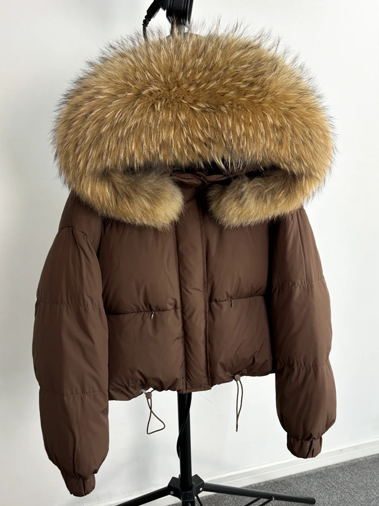 Lagabogy Puffer Jacket Women 2025 Winter Naturally Warm Loose Waterproof Female StreetWear Duck Down Coat Real Raccoon Fur Coat