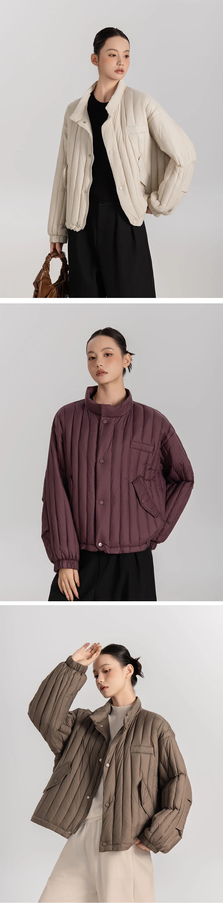 Janveny 2026 New Autumn Winter Lightweight Loose Puffer Down Coat Women Stand Up Collar Warm Casual White Duck Down Short Jacket
