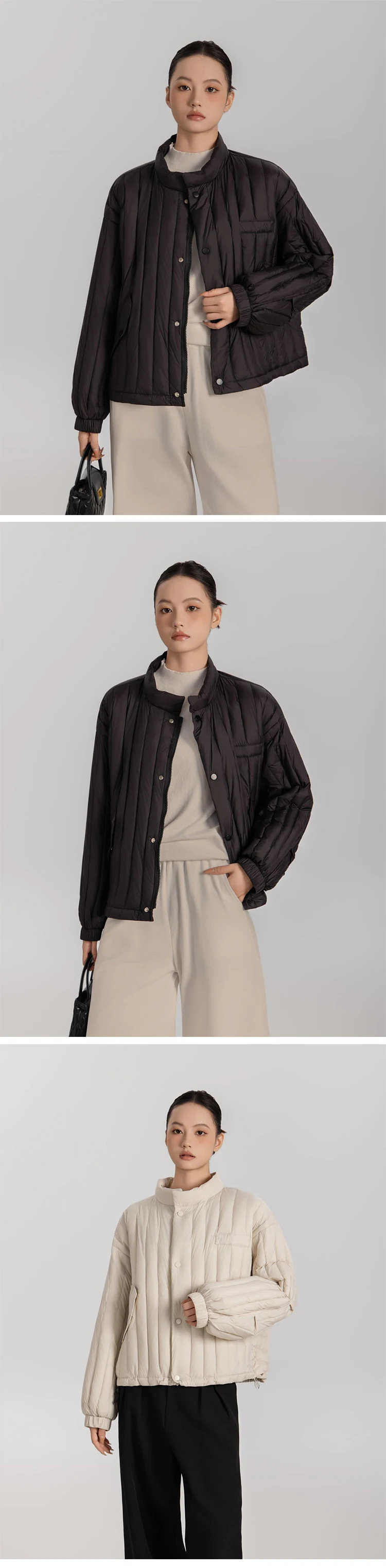 Janveny 2026 New Autumn Winter Lightweight Loose Puffer Down Coat Women Stand Up Collar Warm Casual White Duck Down Short Jacket