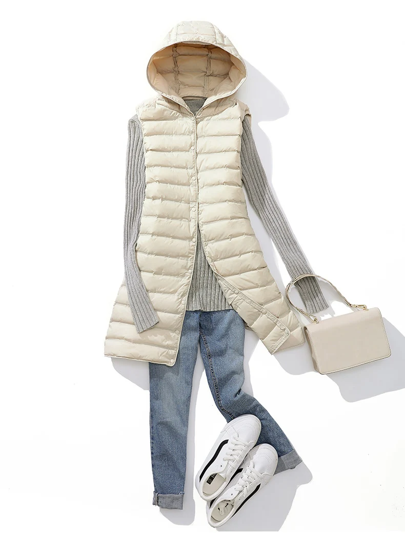 SEDUTMO Winter Duck Down Vest Women Ultra Light Thin Long hooded Jackets Slim Waistcoat Casual Basic Parkas ED1769