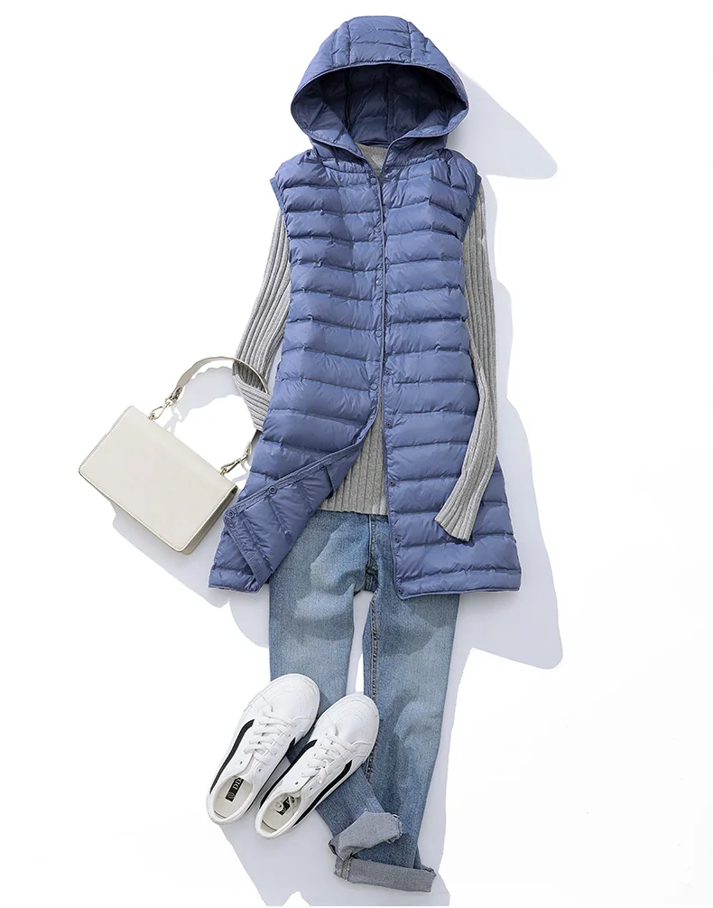SEDUTMO Winter Duck Down Vest Women Ultra Light Thin Long hooded Jackets Slim Waistcoat Casual Basic Parkas ED1769